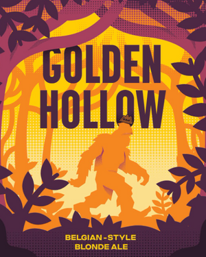 Brewery label for 'Golden Hollow' beer with a stylized bear and foliage design.